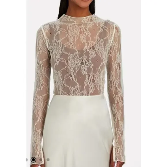 Brand New WeWoreWhat Women's Size Medium Ivory White Lace Mock Neck Top - Picture 1 of 7